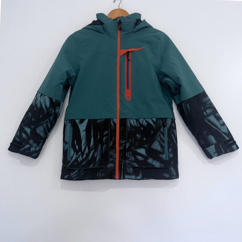Obermeyer Ski Jacket Teen M 10-12 Green Blue Tie Dye Hooded Winter Coat